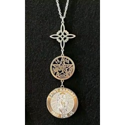 COLGANTE ACERO NUDO DE BRUJA,TETRAGRAMATON Y SAN RAFAEL TRIPLE PROTECCIÓN