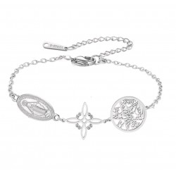 PULSERA ACERO NUDO DE BRUJA, TETRAGRAMATON Y VIRGEN MARIATRIPLE PROTECCIÓN